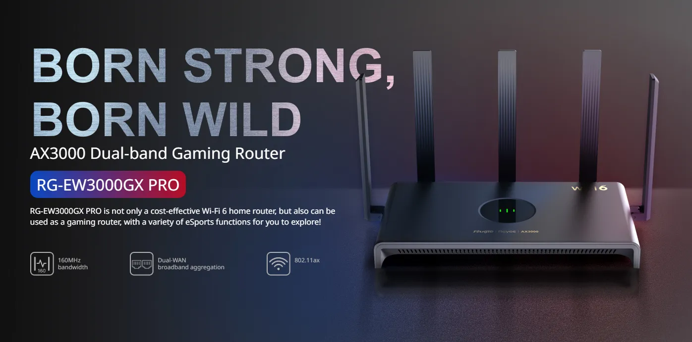 Безжичен рутер Ruijie RG-EW3000GX PRO, AX3000, WiFi 6, Dual-band ...