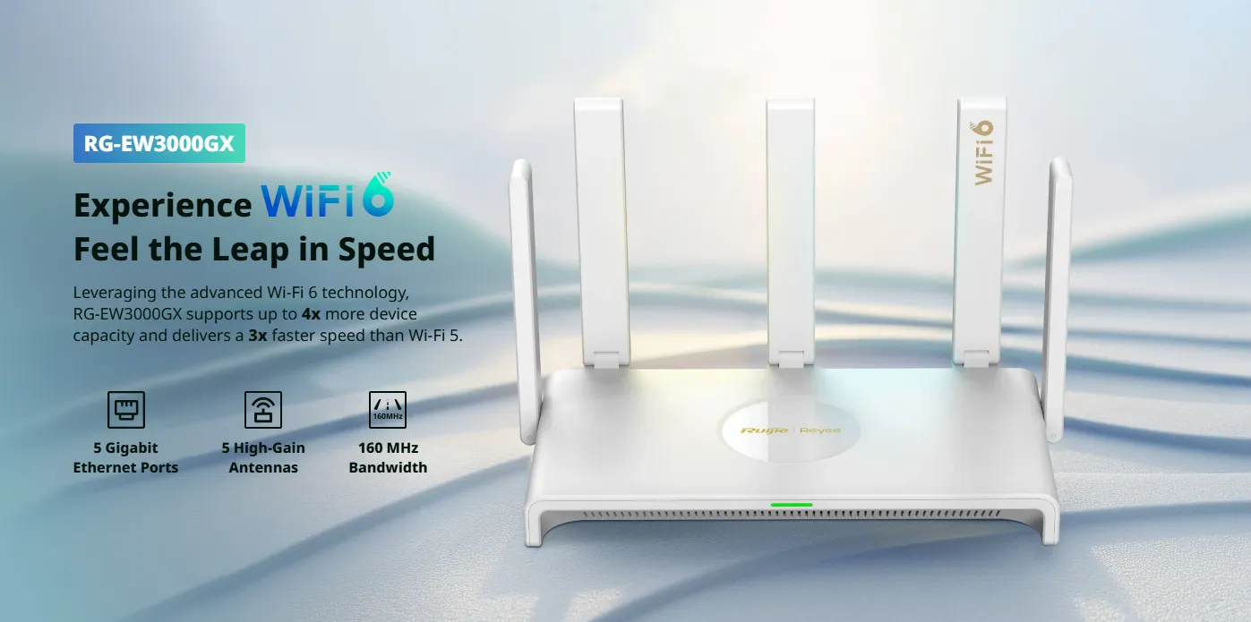 Безжичен рутер Ruijie RG-EW3000GX, AX3000, WiFi 6, Dual-WAN Gigabit ...
